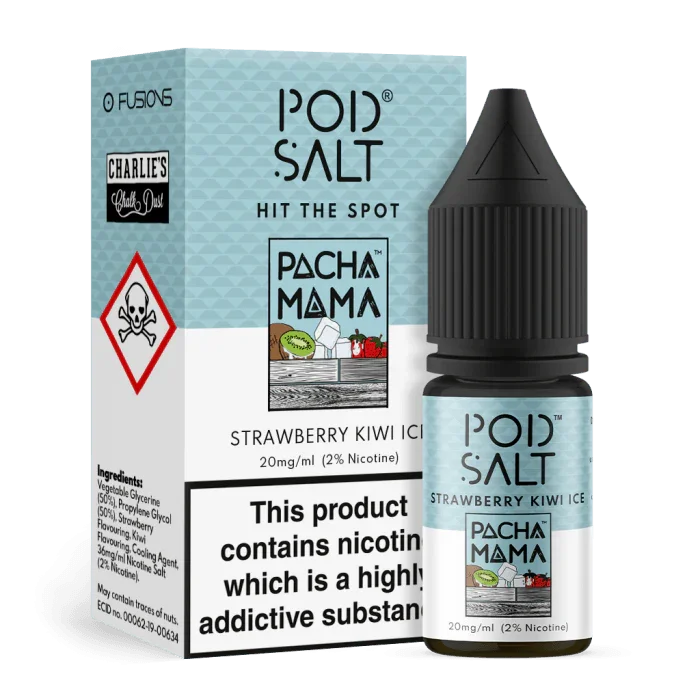 POD SALT CHARLIES CHALK DUST PACHA MAMA STRAWBERRY KIWI ICE 10ML NICOTINE SALT - I Love Vapour nic salts nasty juice