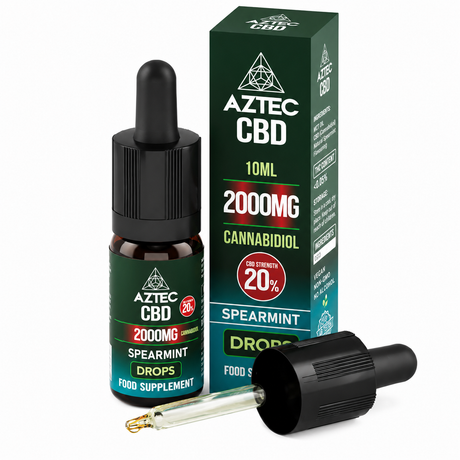 Aztec CBD dropper bottle and packaging on a white background