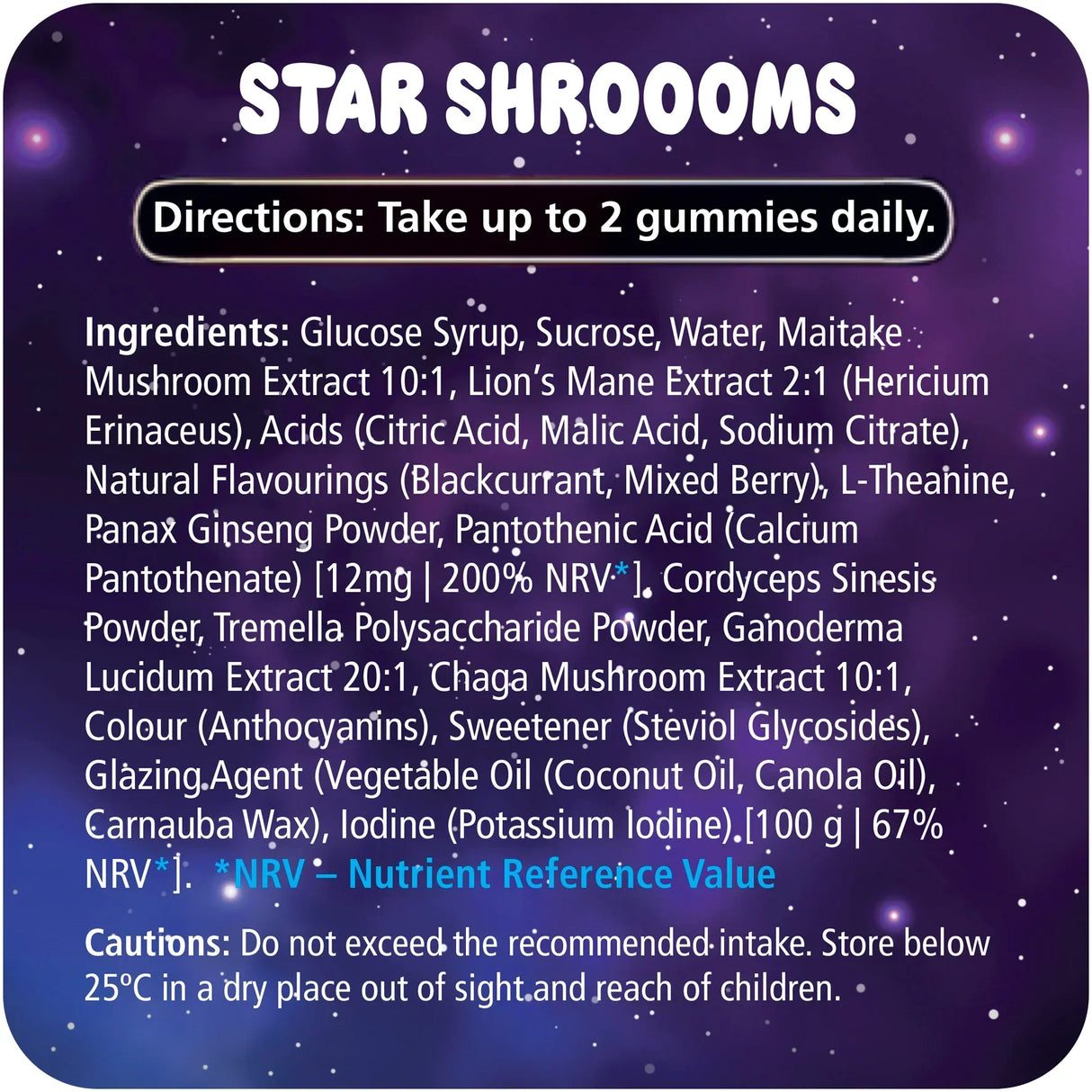 Starshroooms x10 Mushroom Gummies | Blackcurrant | 6 Mushrooms + Ginseng for Mind & Mood