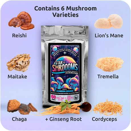 Starshroooms x10 Mushroom Gummies | Blackcurrant | 6 Mushrooms + Ginseng for Mind & Mood