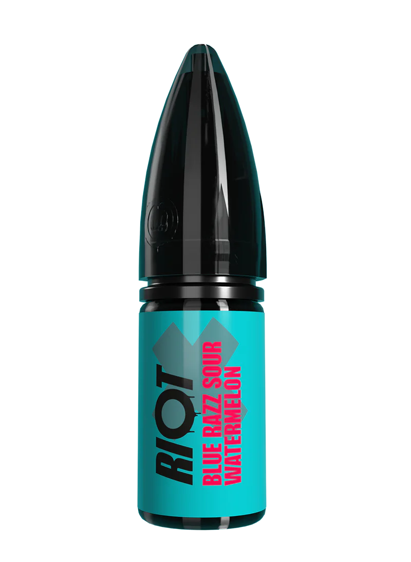 RIOT X Blue Razz Sour Watermelon 10ml nic salt with blue raspberries and watermelon candy slices