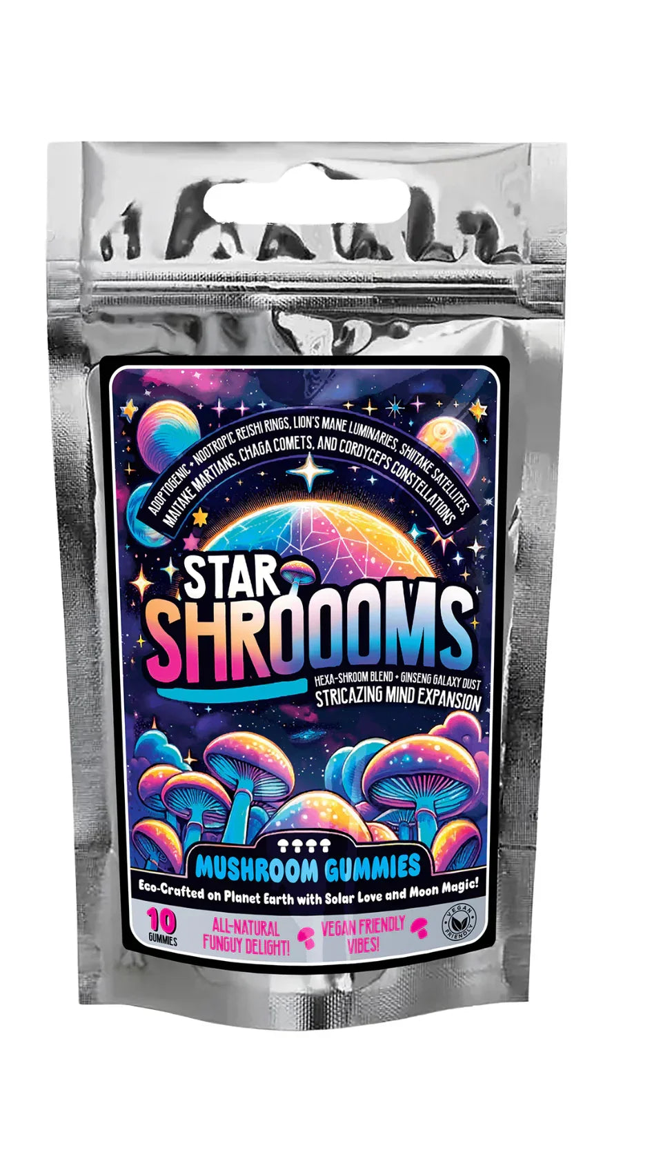 Starshroooms x10 Mushroom Gummies | Blackcurrant | 6 Mushrooms + Ginseng for Mind & Mood