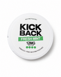 Round container labeled 'Kick Back Fresh Mint' with nicotine information on a white background