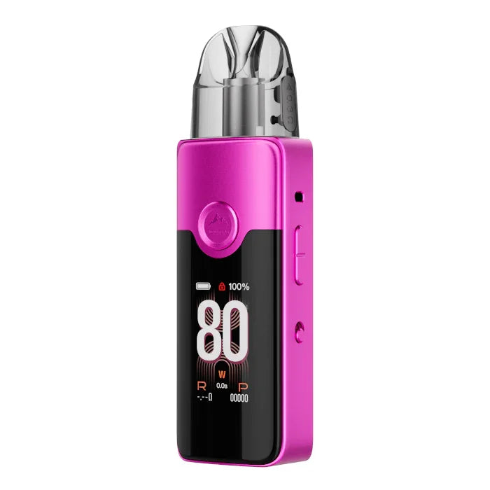 vinci e80 pod kit Pink and black electronic device with digital display on a white background